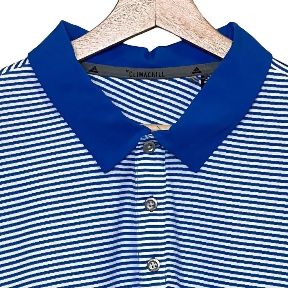Adidas climachill blue tonal striped golf polo shirt size M